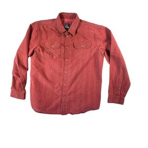 Prana Button Down Shirt Men Large Red Excellent Textured Dobby Stripe LS